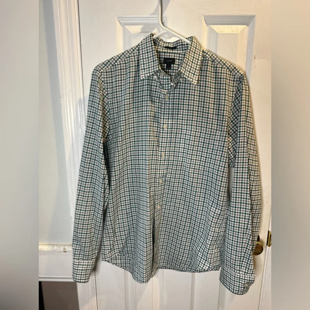 J Crew Men’s‎ Long Sleeve Button Up Slim Small Green Grey Plaid Checkered